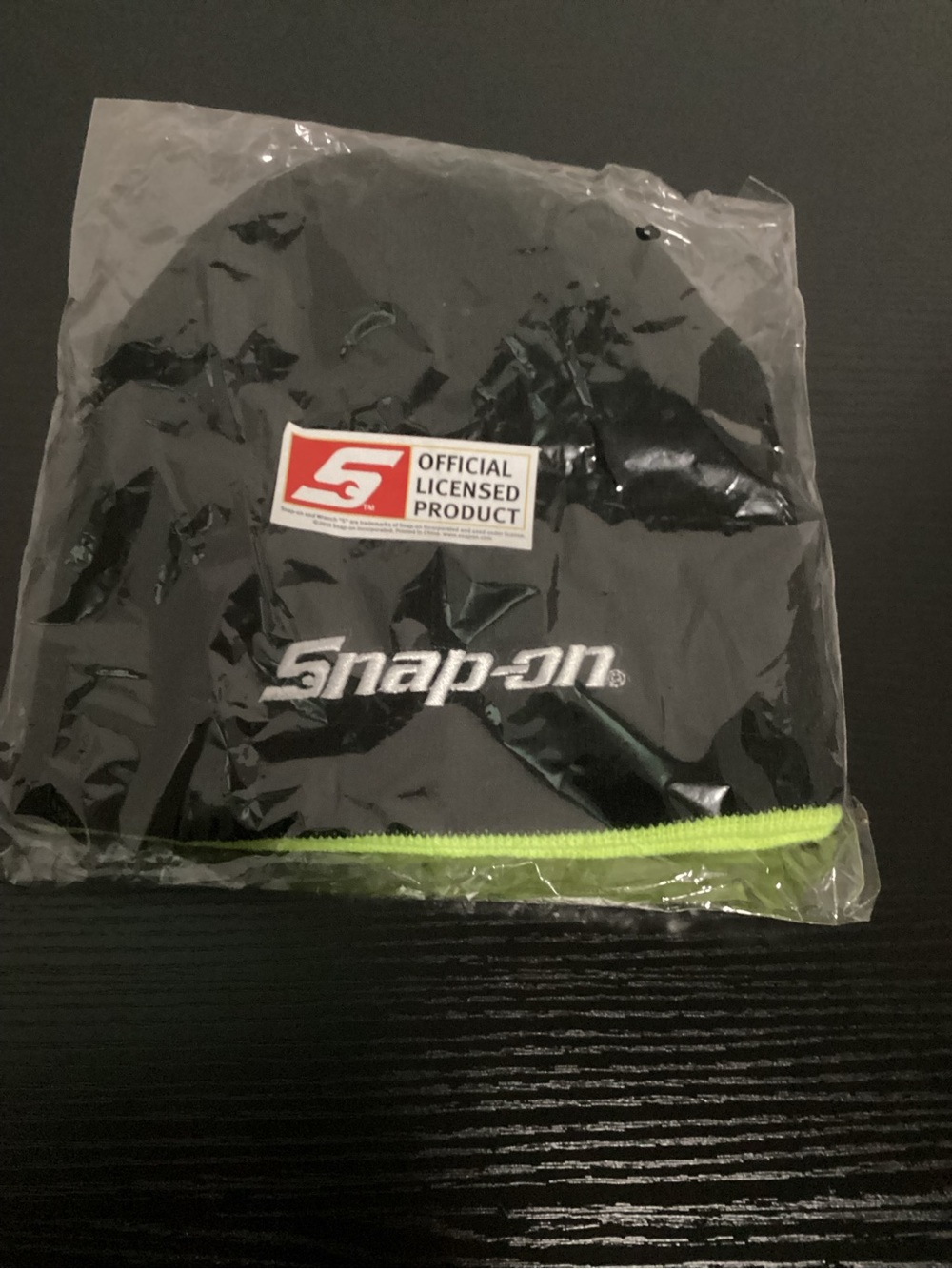 Snap-on Black Beanie with Neon Lime Trim